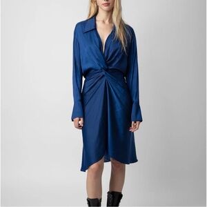 Zadig and Voltaire Rozo twisted dark blue silk knee length knot dress